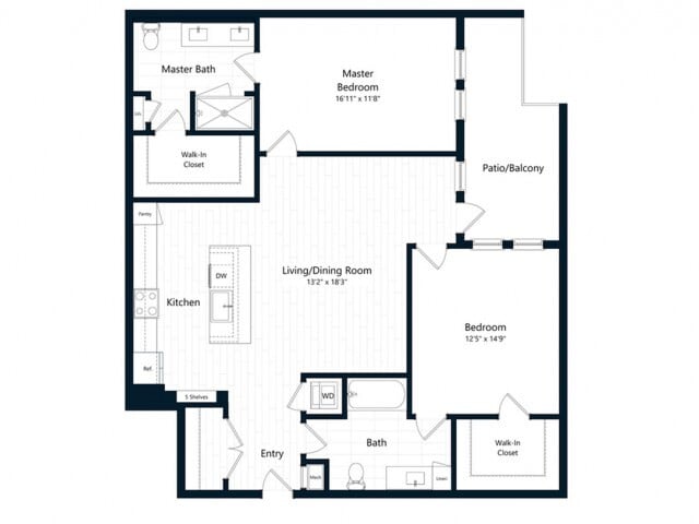 Floor Plan - Two Bedroom Two Bath (1282 SF)