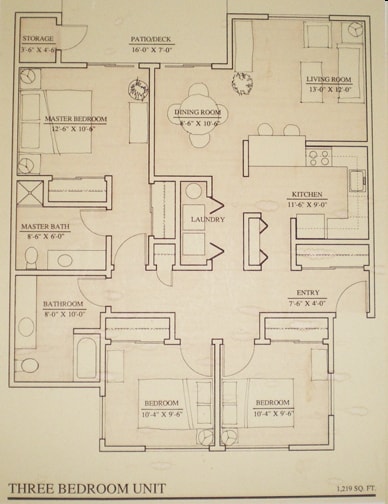 3BR/2BA - Three Bedroom Garden Style