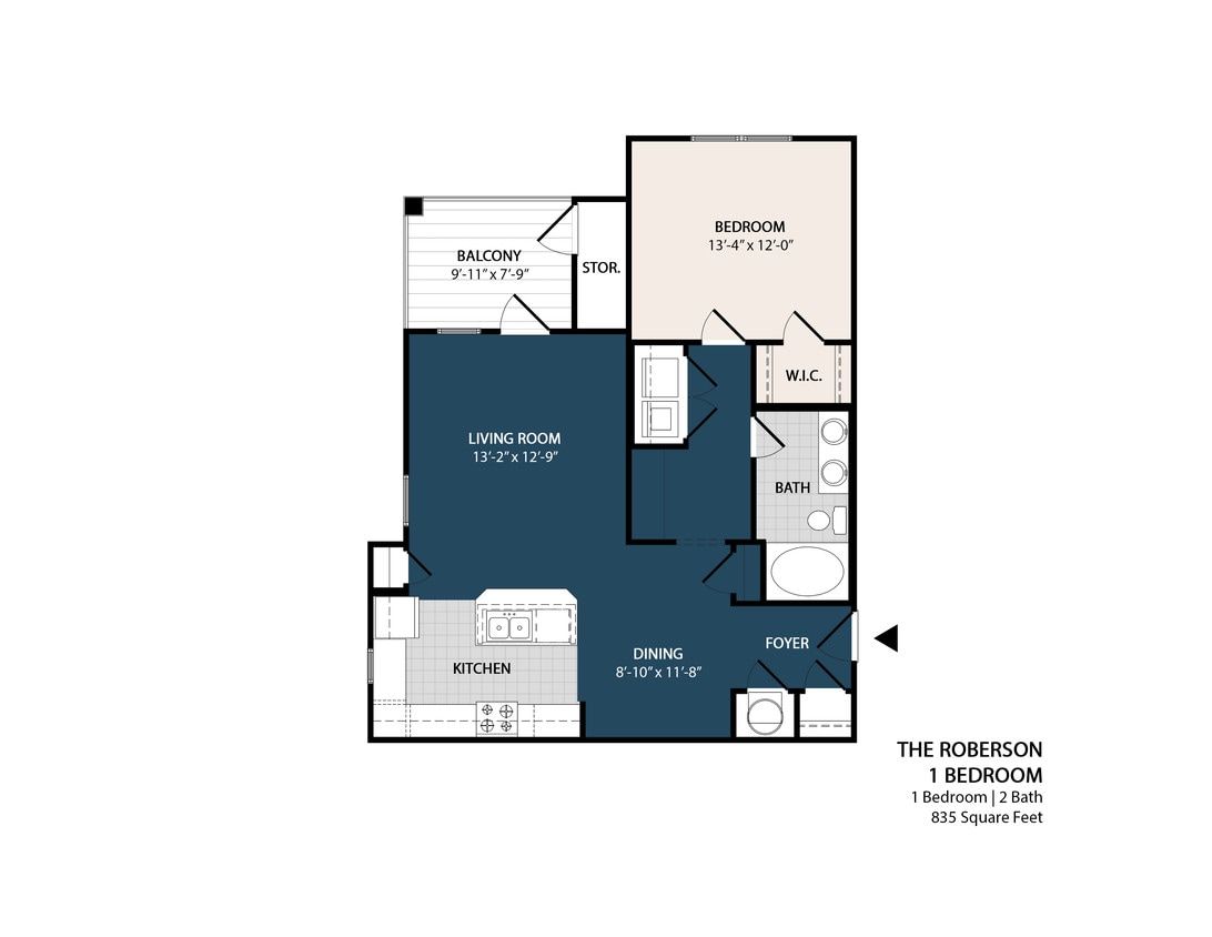 Floor Plan - 1 Bed 1 Bath - 835 Sq. Ft.