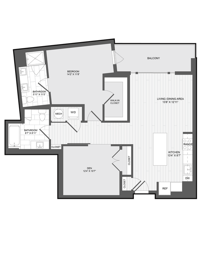 Floor Plan - 1 Bed2 Bath Den-1.5F