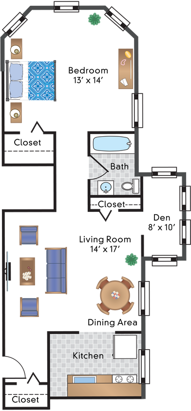 Floor Plan - 1 Bedroom Den 21 Tier