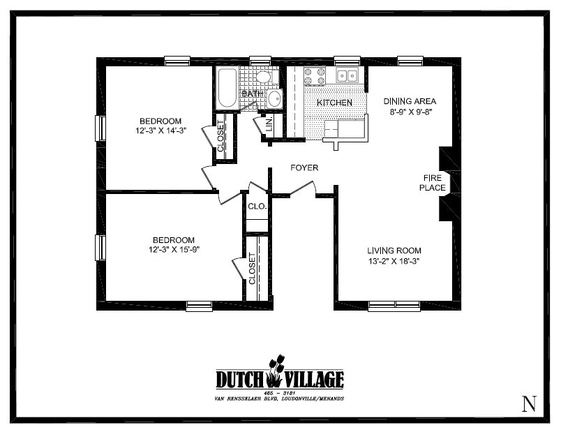 2 Bedroom, 1 Bath - N