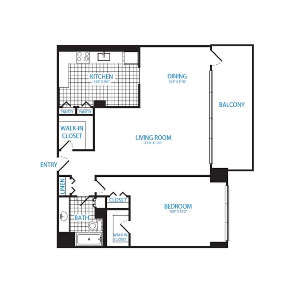 Floor Plan - 1 Bedroom, 1 Bath 949 SF A10