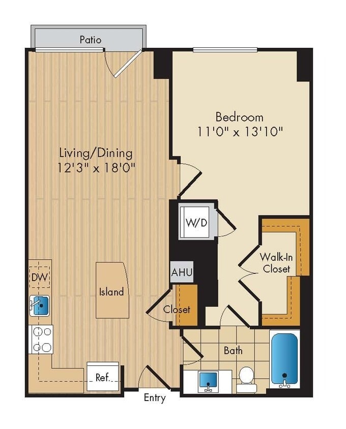 Floor Plan - 1 Bed 1 Bath Sig-AS3b