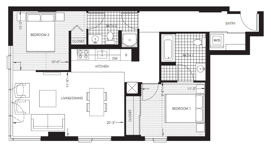 Floor Plan - Two Bedroom, Two Bath (B4)