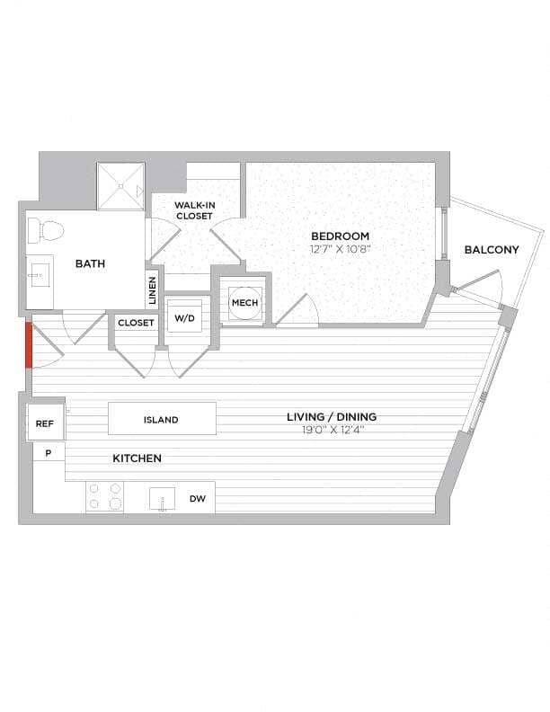 Floor Plan - 1 Bed/1 Bath-A01a East