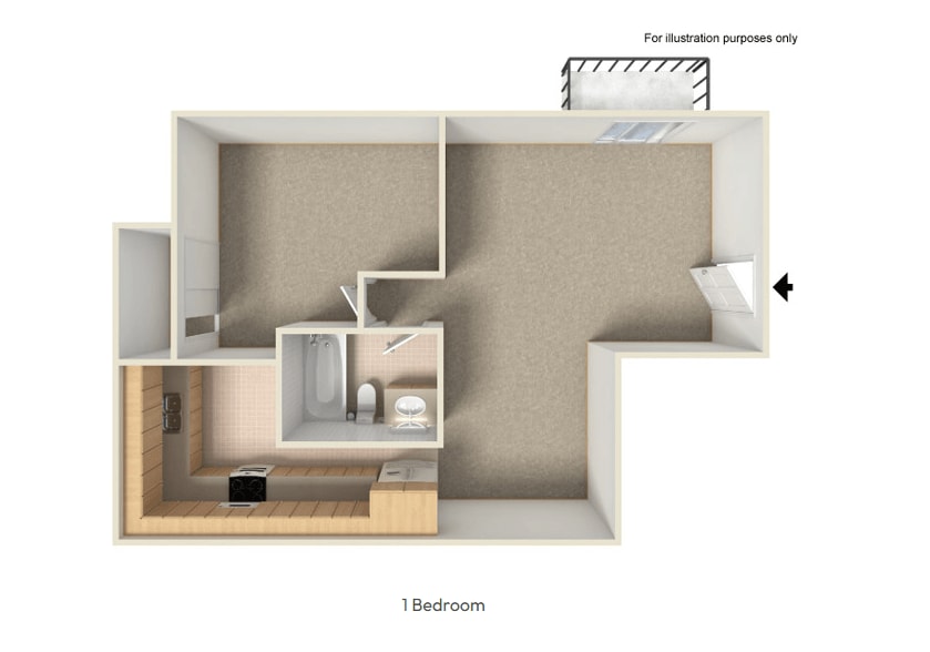 Floor Plan - 1 Bed 1 Bath + Den Grove