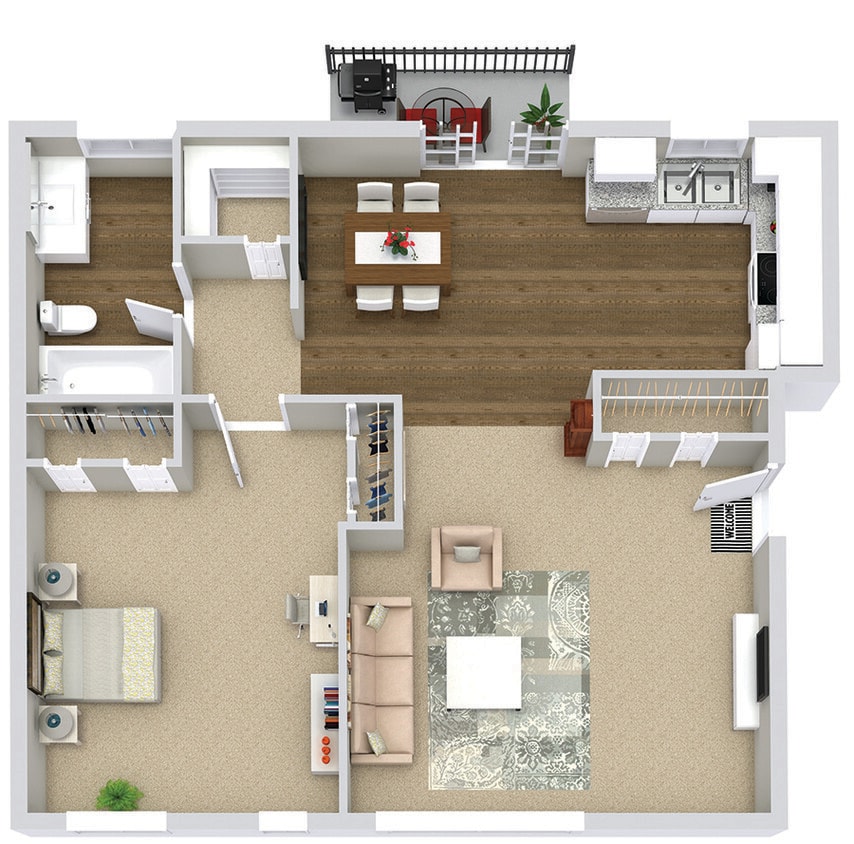 Floor Plan - The Brooks (1BR / 1BA)