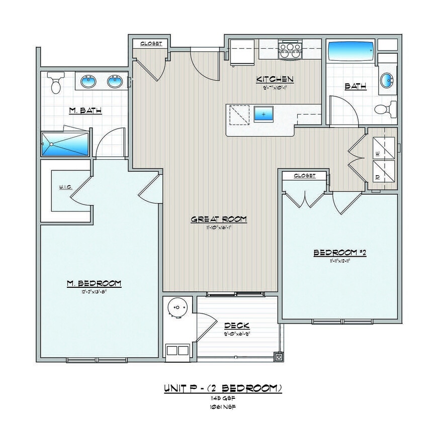 Explore this chic urban apartment layout, optimized for comfort and style. - 2 Bedroom 2 Bathroom M Elevator