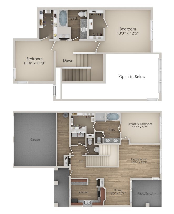 Floor Plan - 3 BR 2.5 Bath Townhouse (1900 sf)