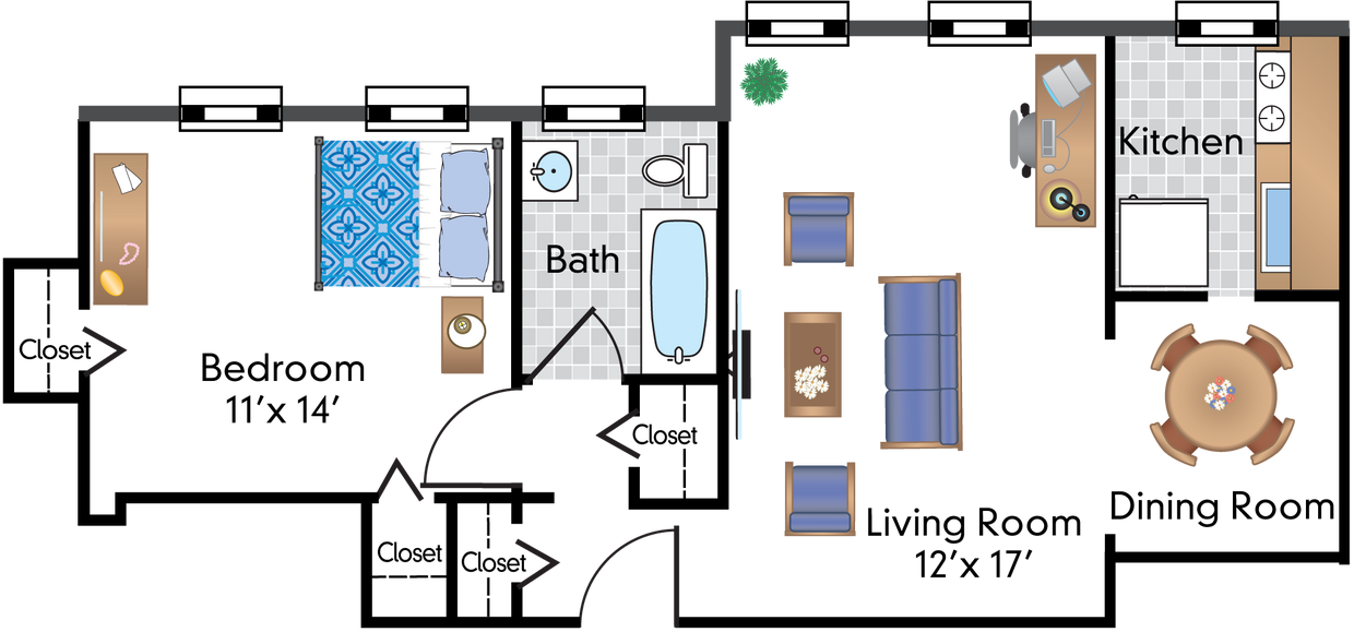 Floor Plan - 1 Bedroom 12 Tier