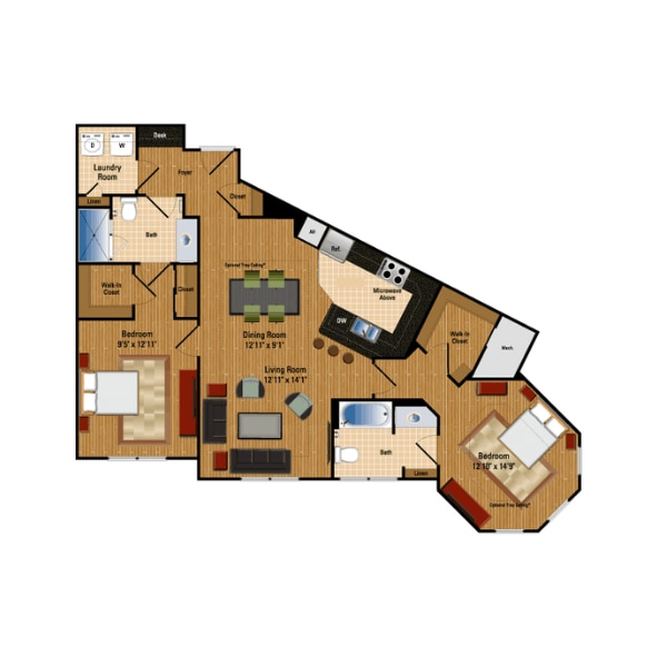Floor Plan - 2 Bed, 2 Bath 1123 SF B7