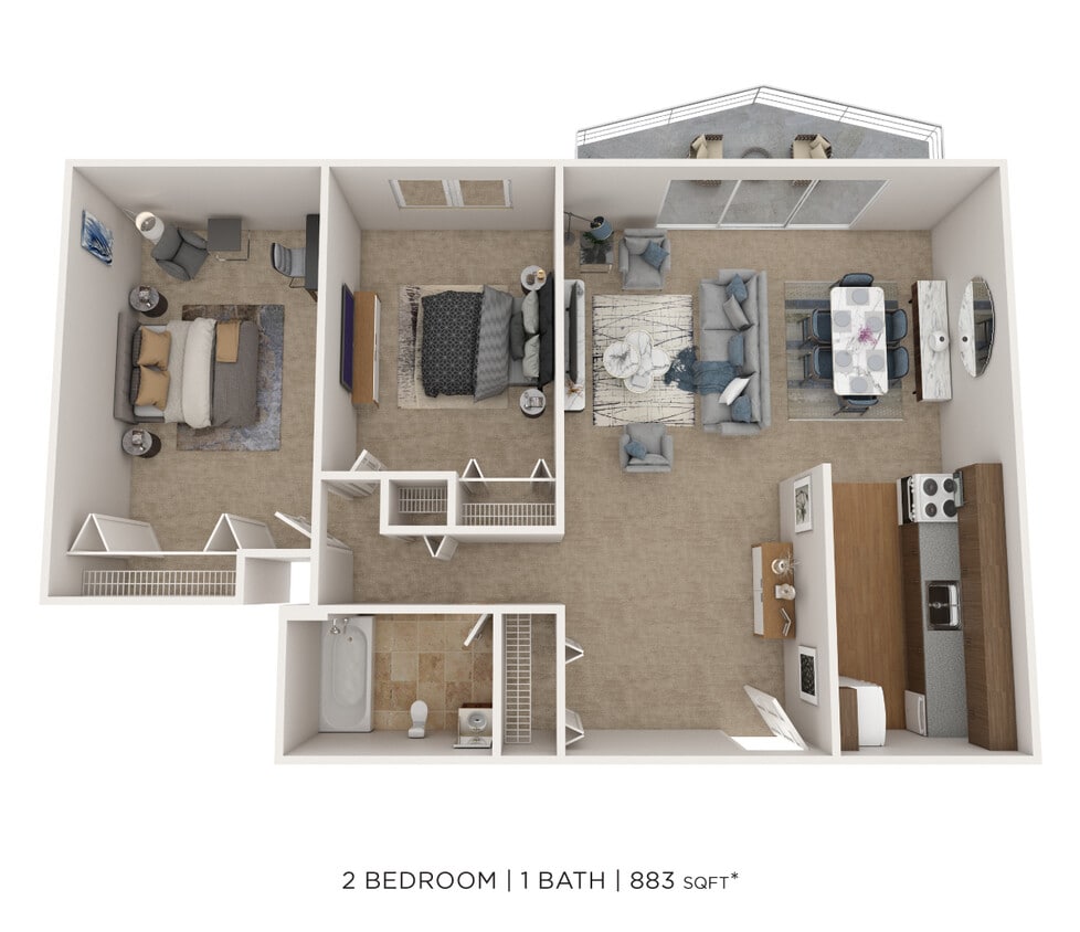 Floor Plan - Two Bedroom - 883 sqft