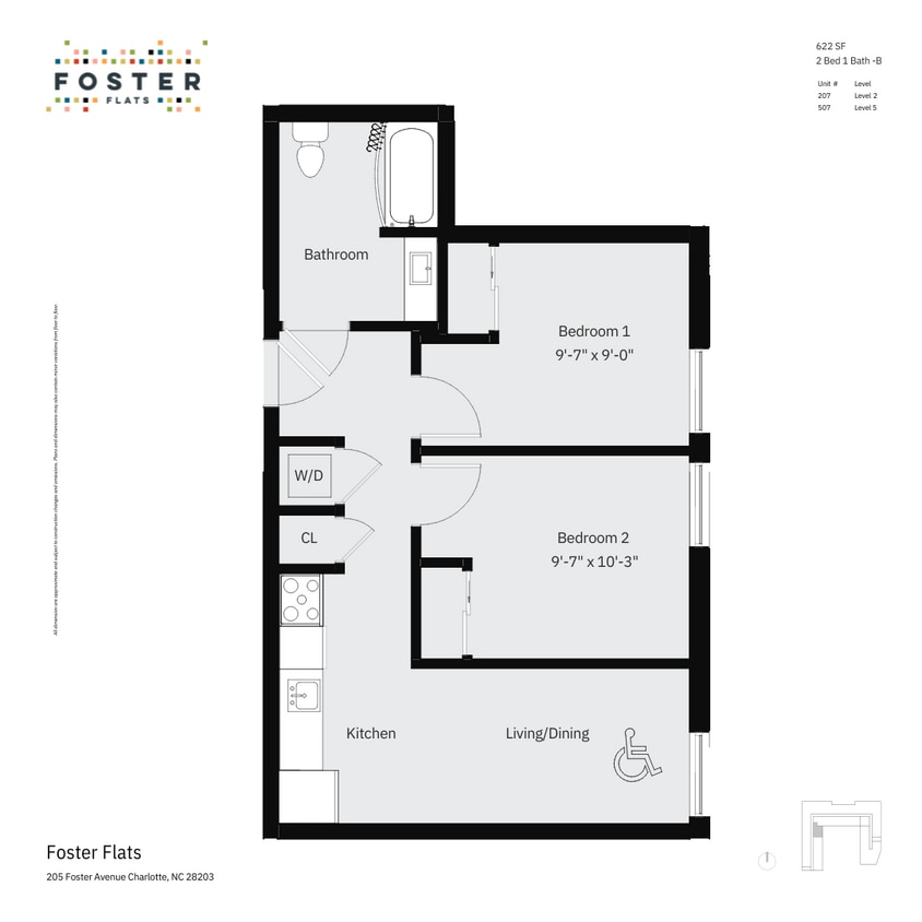 2 BED 1 BATH - B | 622 SF - 2 Bed 1 Bath - B