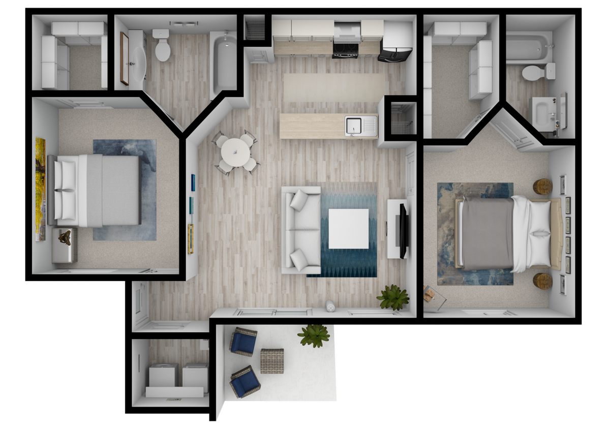 Floor Plan - 2 Bedrooms + 2 Baths