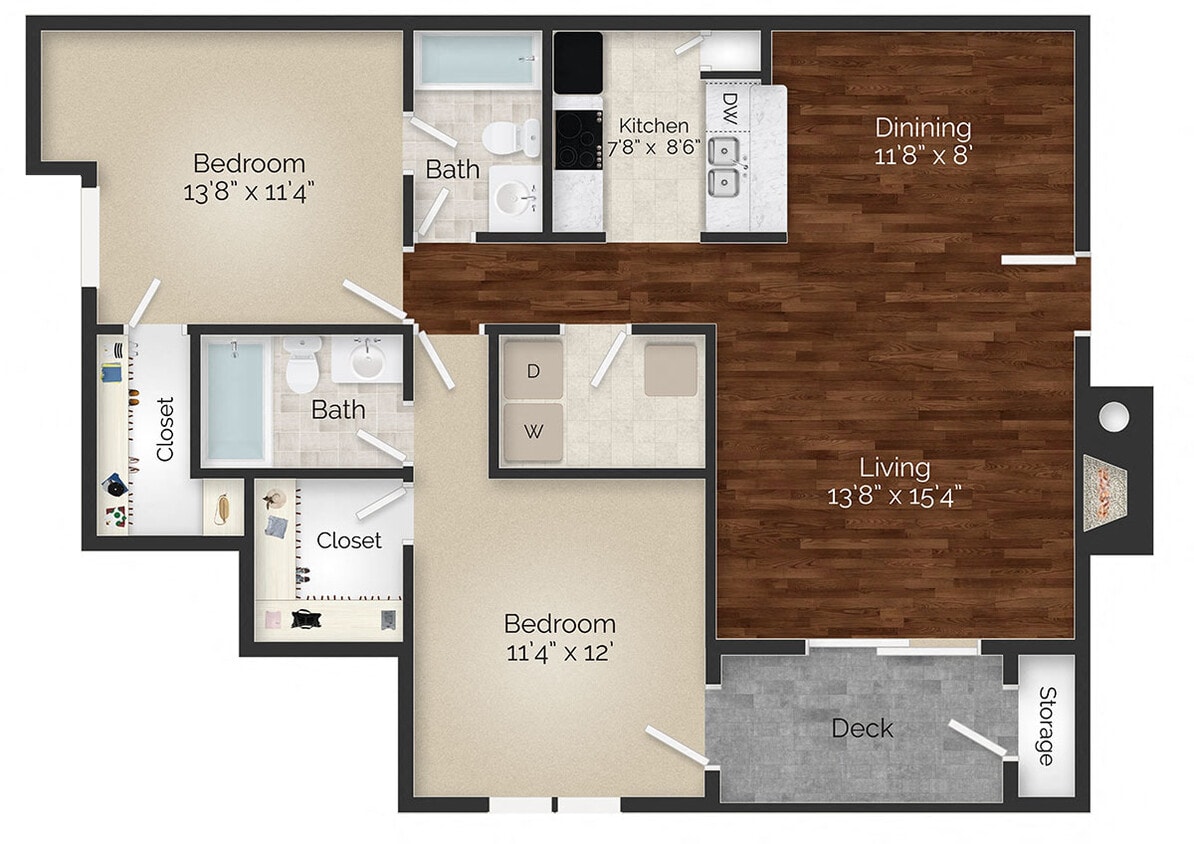 Floor Plan - Two Bedroom - Plan B - Renovated