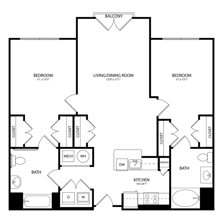 Floor Plan - 2 Bedroom, 2 Bath 1106 SF C1.1