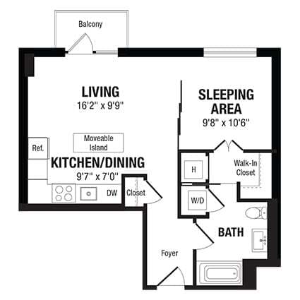 Floor Plan - 1 Bed/1 Bath-A4