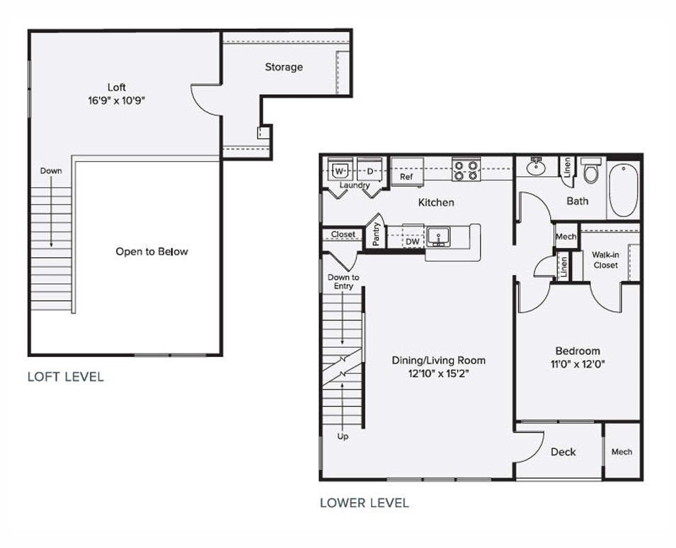 Floor Plan - 1 Bed/1 Bath Loft-A1L