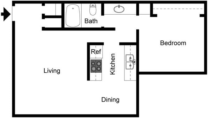 Floor Plan - 1 Bedroom 1 Bath