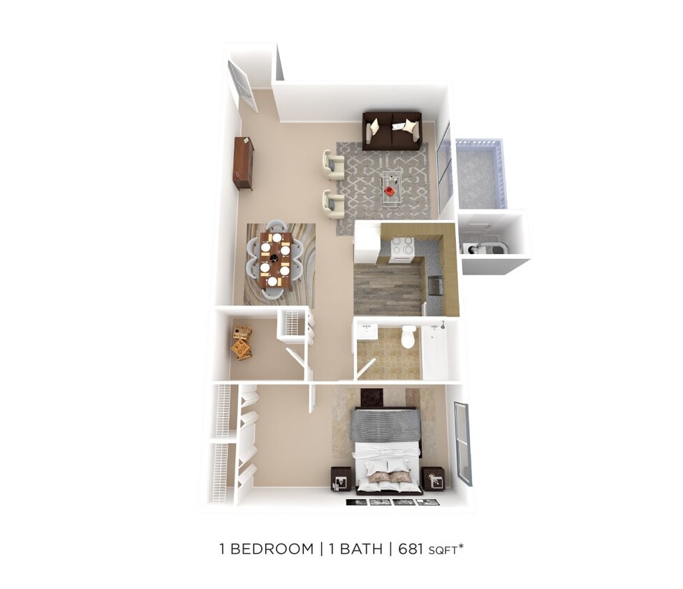 Floor Plan - One Bedroom - 681 sqft