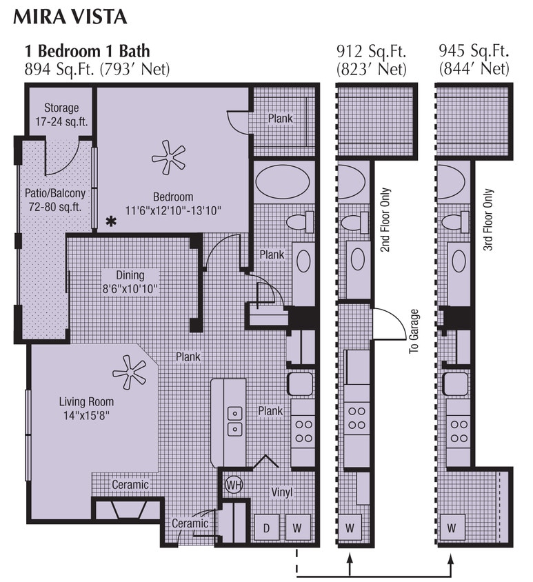 Floor Plan - 1 Bed 1 Bath 894 SqFt (793 Net)