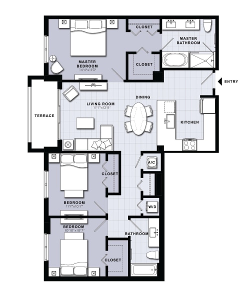 Landmark_C1A.png - 3 Bed / 2 Bath