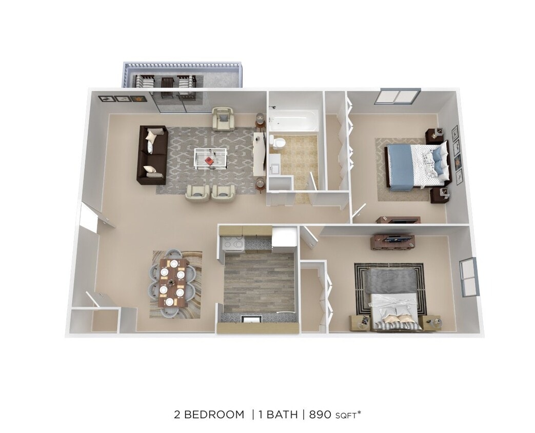 Floor Plan - Two Bedroom - 890 sqft