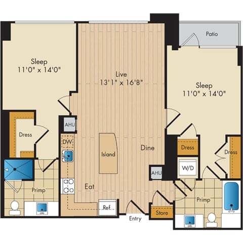 Floor Plan - 2 Bed 2 Bath Sig-BS1b