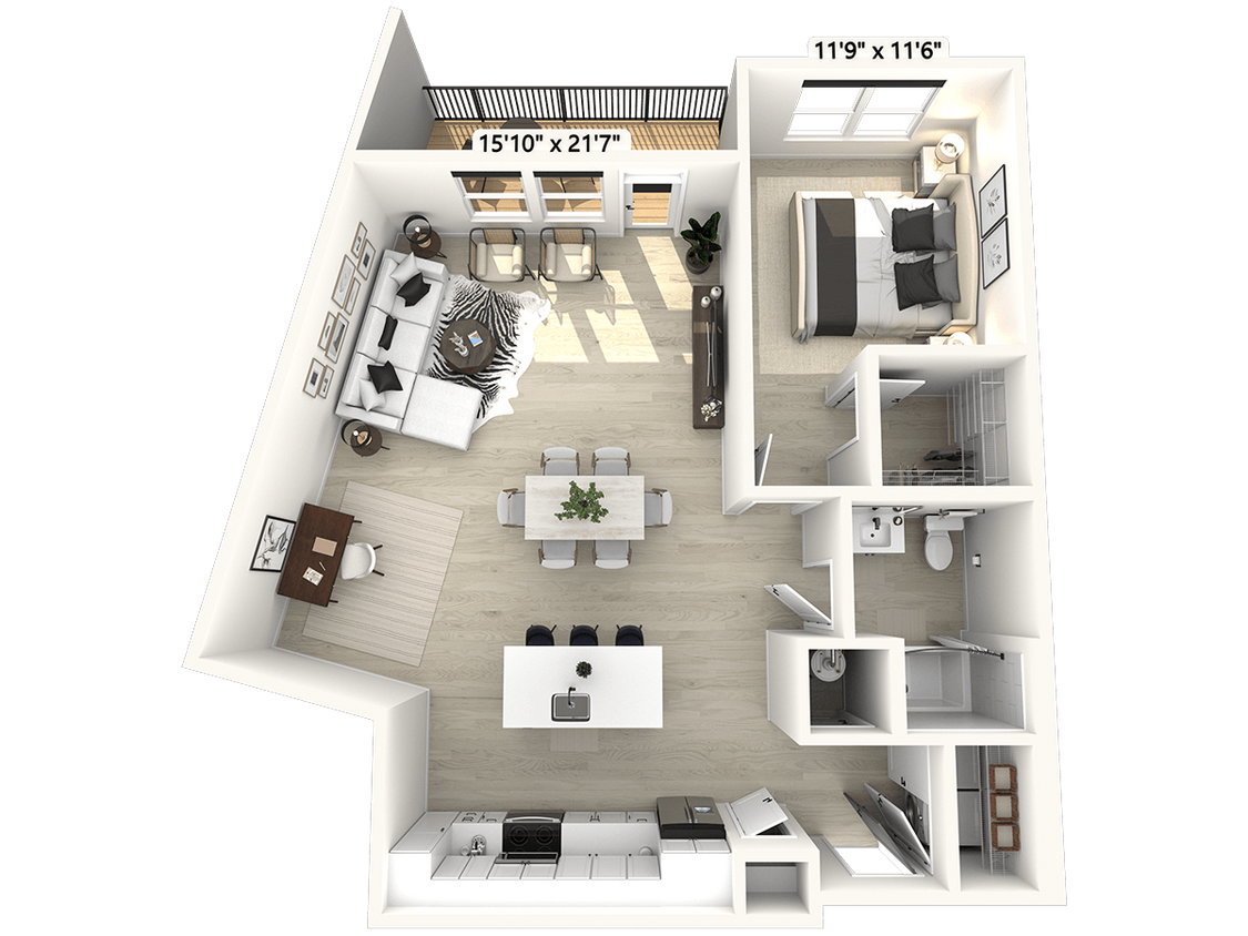 Floor Plan - A51 - 1 Bedroom 1 Bathroom