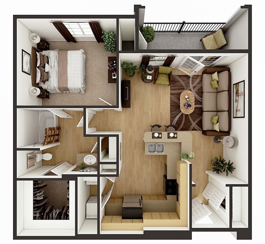 Floor Plan - LSA-1BR1BLakeside Apartments