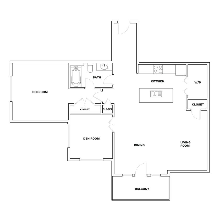 Floor Plan - 1x1 with a den 1077 sqft