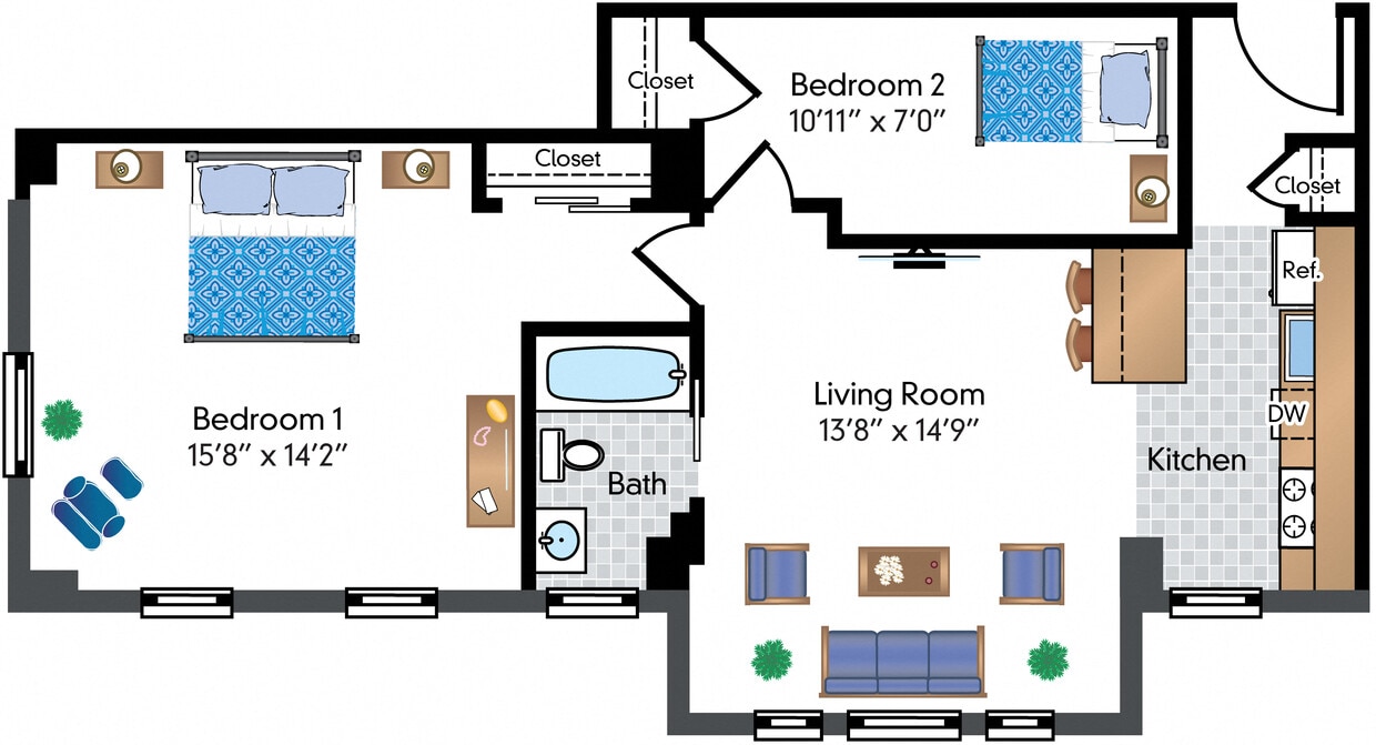 Floor Plan - Renovated 1 Bedroom with Den 01 Tier 