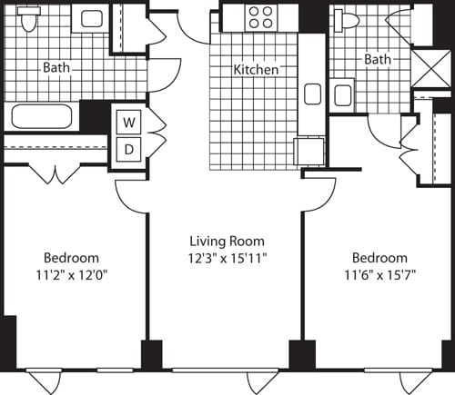 Floor Plan - 2 Bed (North)- 1100
