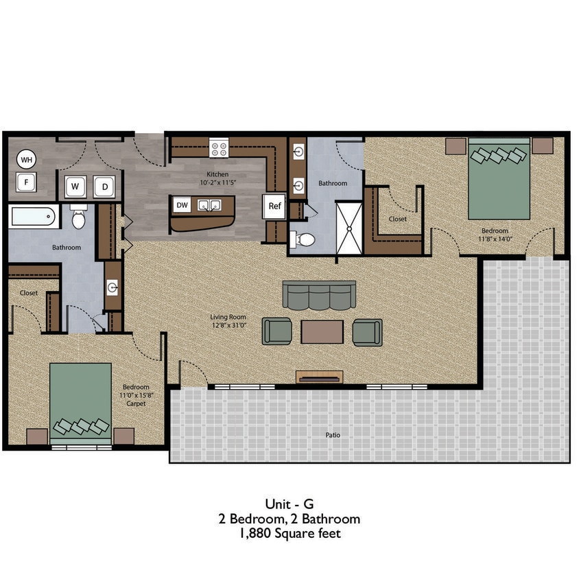 Floor Plan - 2 Bedroom Unit G
