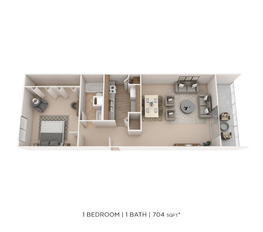 Floor Plan - One Bedroom- 704 sqft