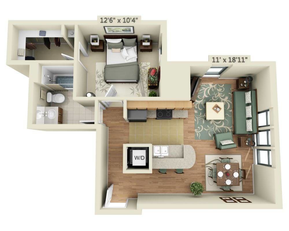 Floor Plan - 1 BEDROOM FLAT (A1B)