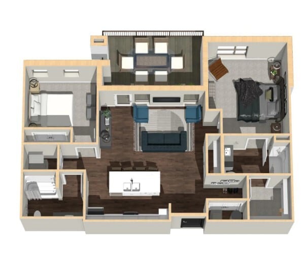 Floor Plan - 2 Bedroom, 2 Bathroom - 1117 SF
