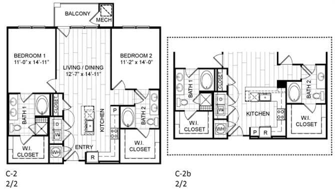 Floor Plan - 2 bed, 2 bath - C2.b