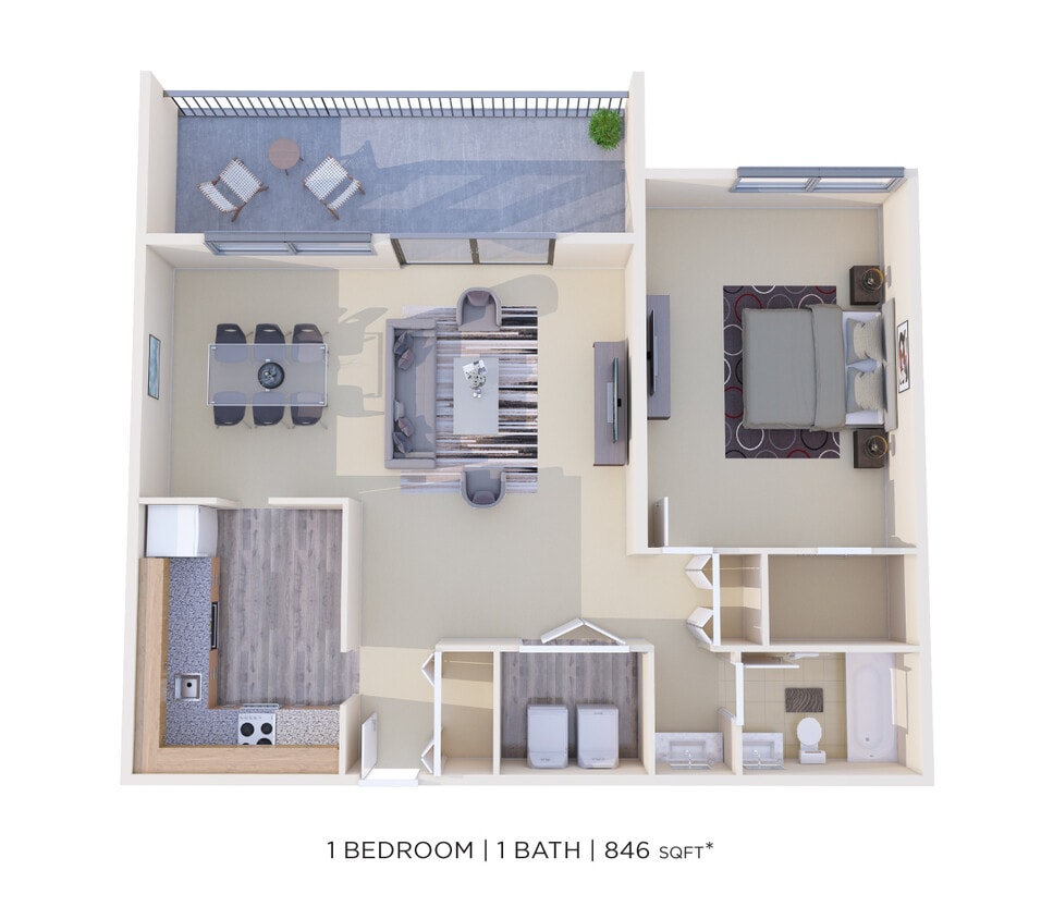 Floor Plan - One Bedroom - 846 sqft