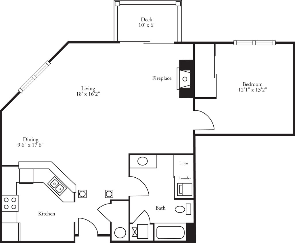 Floor Plan - Pinnacle - 1 Bed, 1 Bath Ballaire