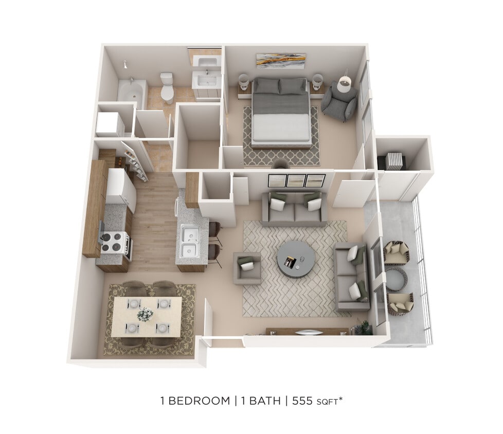 Floor Plan - One Bedroom-555 sqft