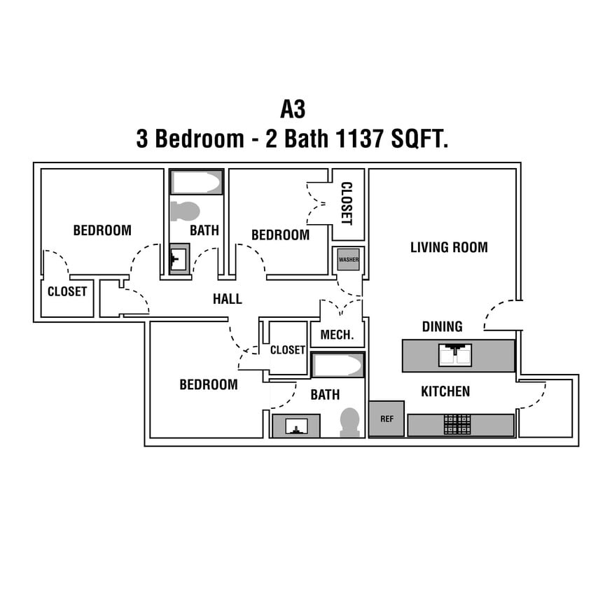 Floor Plan - 3 bed 2 bath
