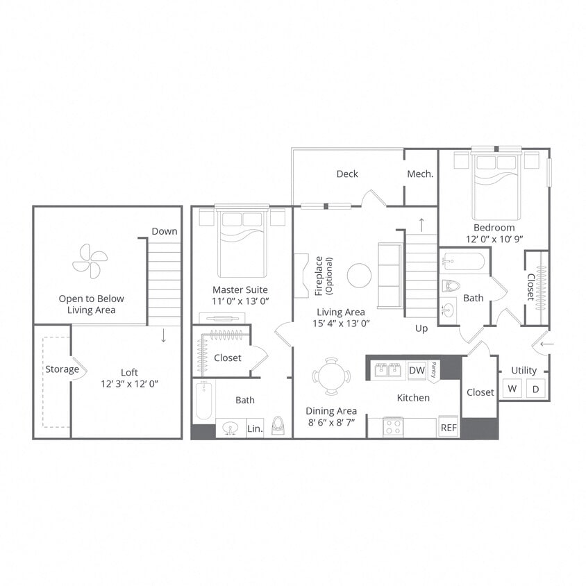 Floor Plan - 2 Bed/2 Bath Loft-Laurel