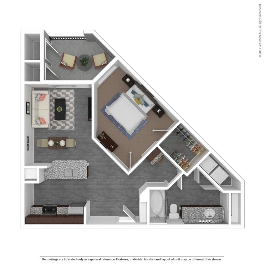Floor Plan - 1 Bed 1 Bath 830 SqFt (736 Net)