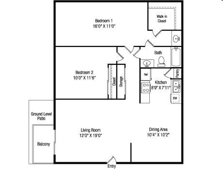 2BR/1BA - 2 Bedroom 1Bathroom