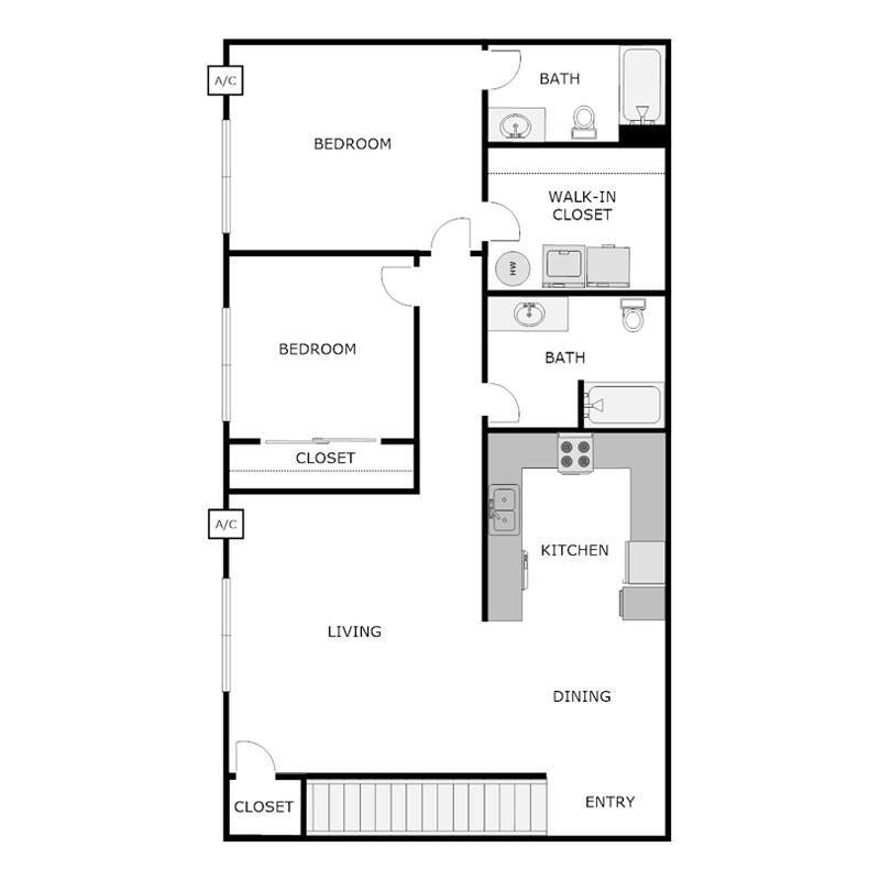Floor Plan - 2 Bed 2 Bath Upper