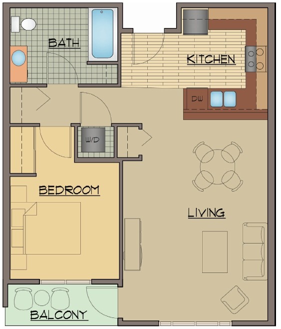 Floor Plan - 1BD, 1BTH AR