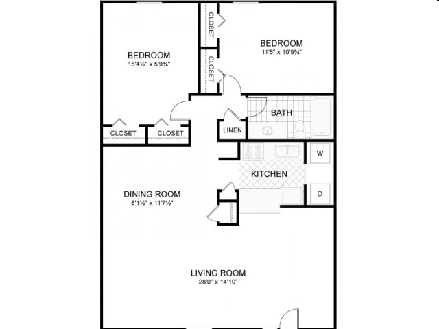2BR/1BA - Two Bedroom