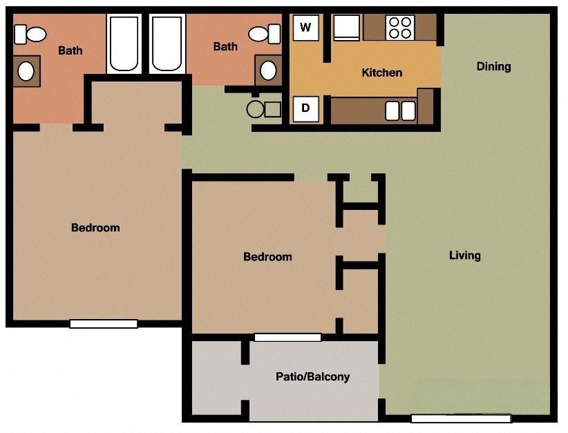 Floor Plan - 2 Bed - 2 Bath ( Available with Cathedral Ceili...